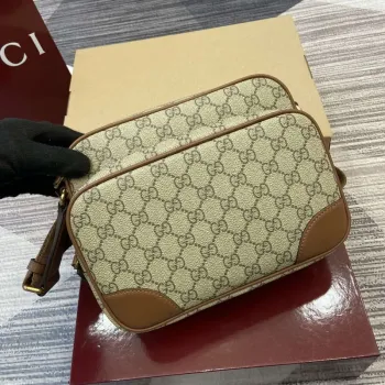 Gucci 821160 GG Emblem medium crossbody bag Beige and dark brown
