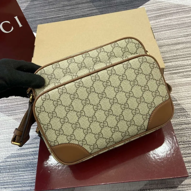 Gucci 821160 GG Emblem medium crossbody bag Beige and dark brown