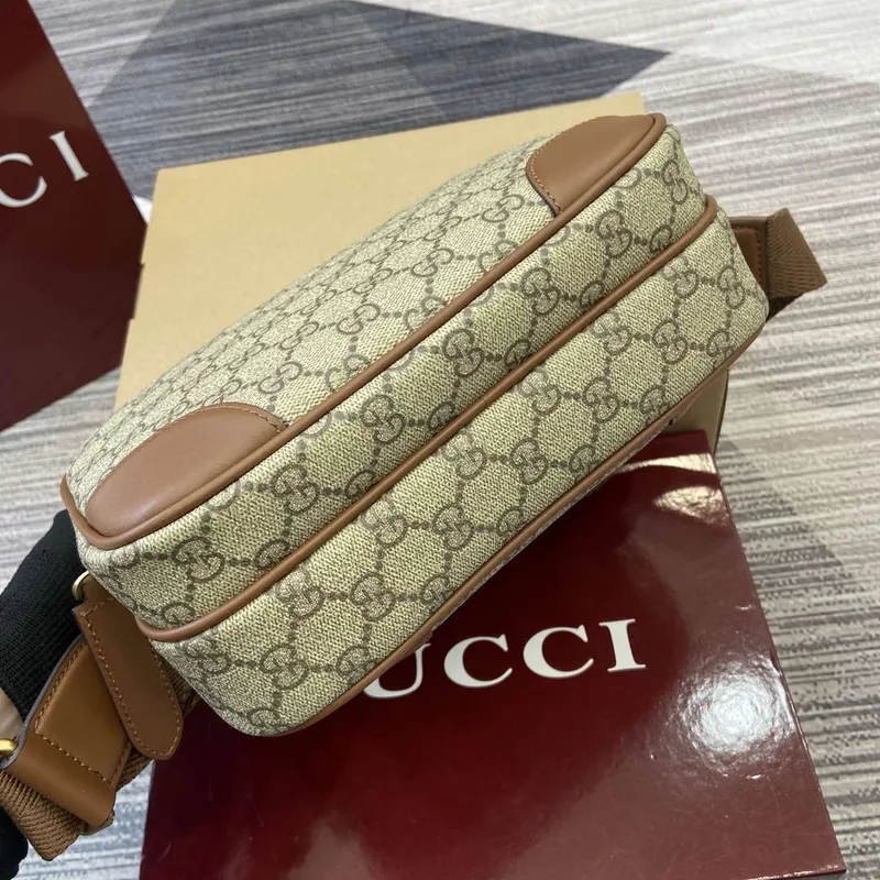 Gucci 821160 GG Emblem medium crossbody bag Beige and dark brown