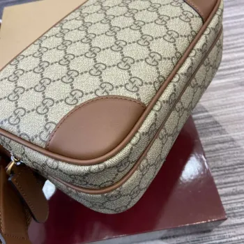 Gucci 821160 GG Emblem medium crossbody bag Beige and dark brown