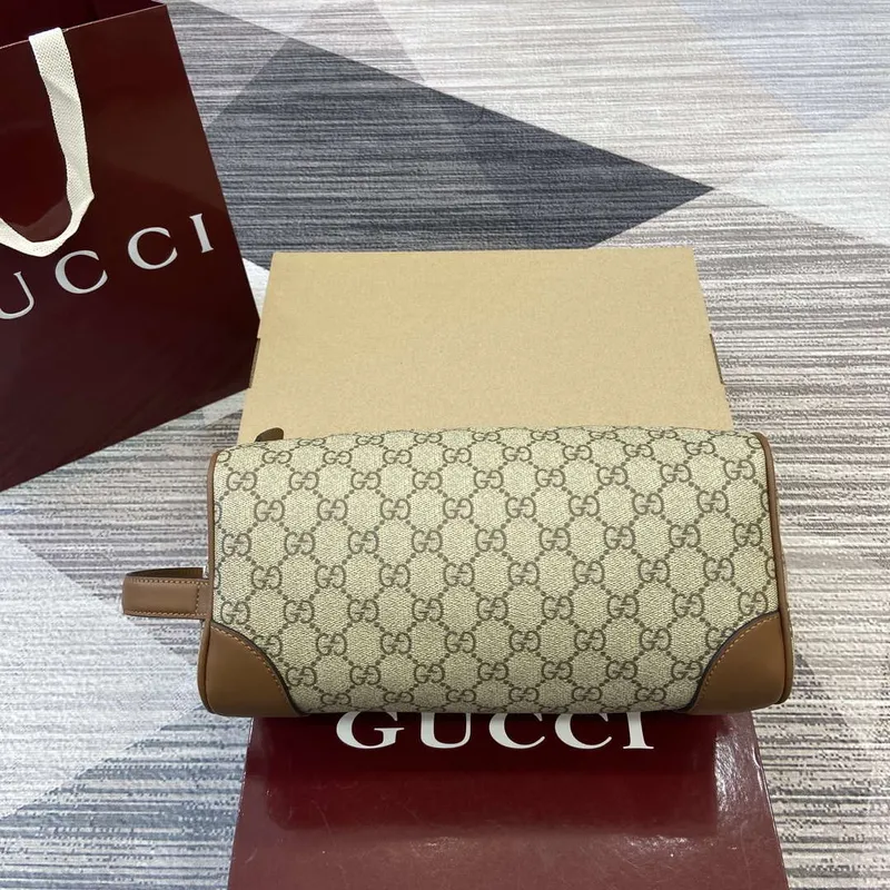 Gucci 821163 GG Emblem medium toiletry case Beige and dark brown