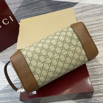 Gucci 821163 GG Emblem medium toiletry case Beige and dark brown