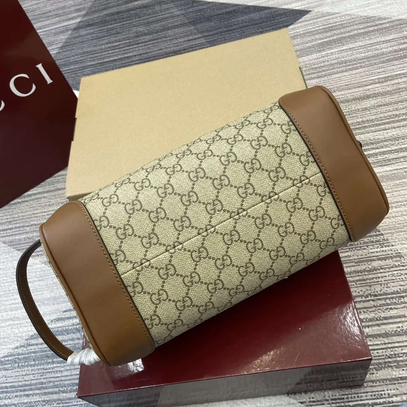 Gucci 821163 GG Emblem medium toiletry case Beige and dark brown