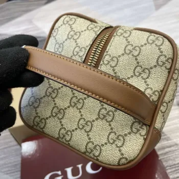 Gucci 821163 GG Emblem medium toiletry case Beige and dark brown
