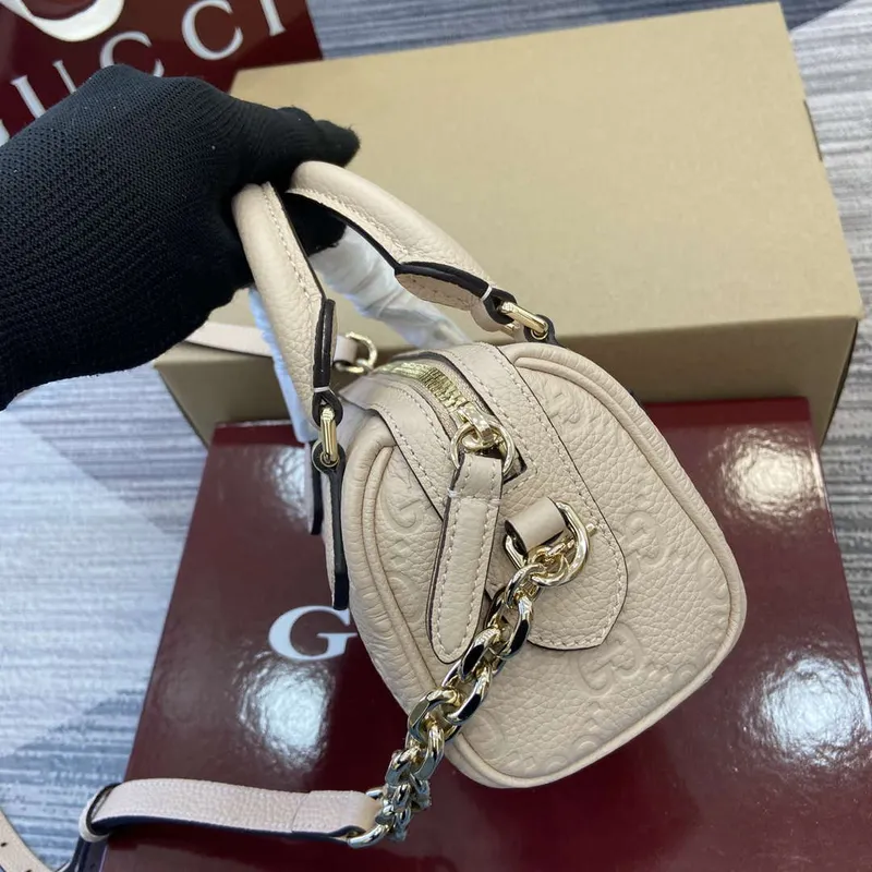 Gucci 815256 GG Emblem super mini top handle bag Beige