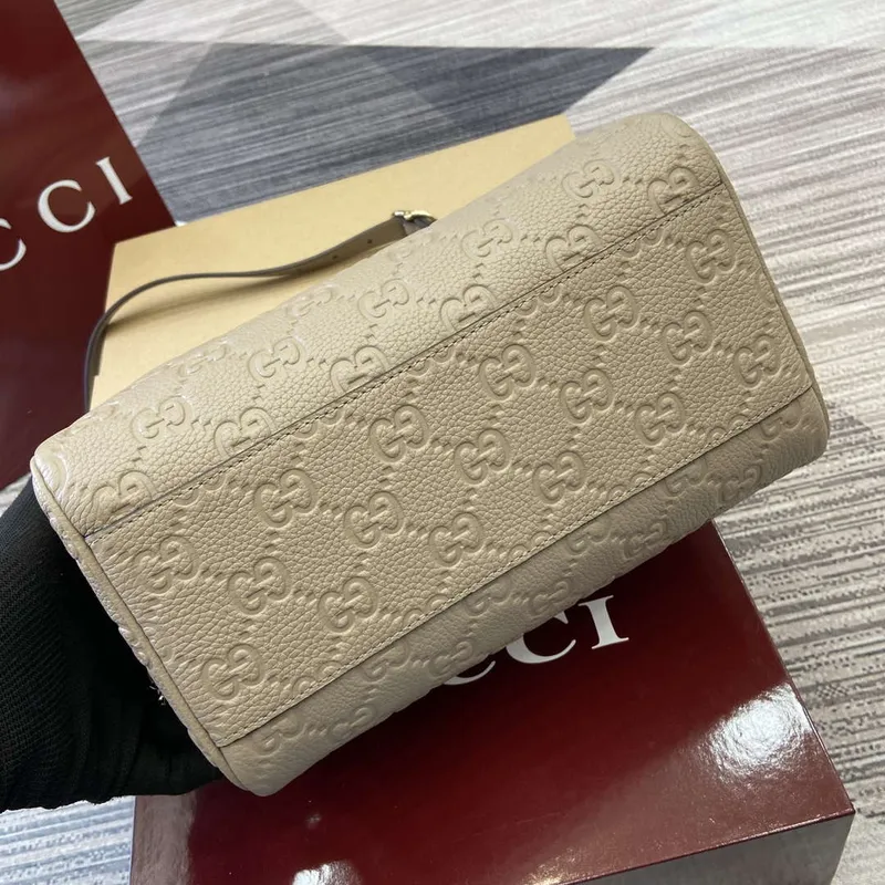 Gucci 815255 GG Emblem Small top handle bag Apricot