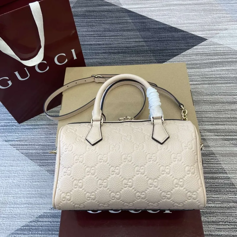 Gucci 815255 GG Emblem Small top handle bag Beige