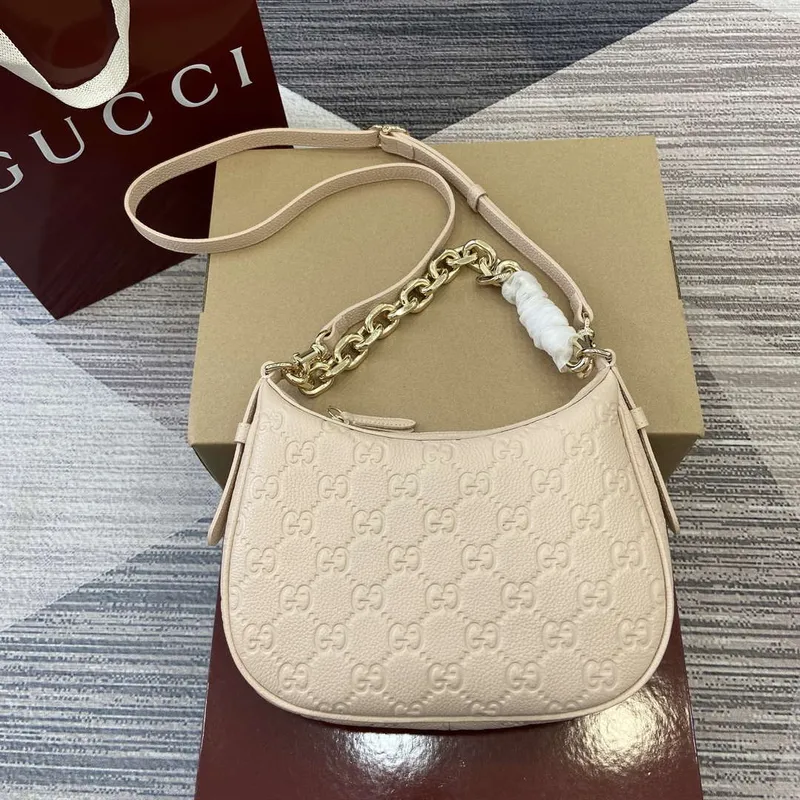 Gucci 820453 GG Emblem Medium Shoulder bag Beige