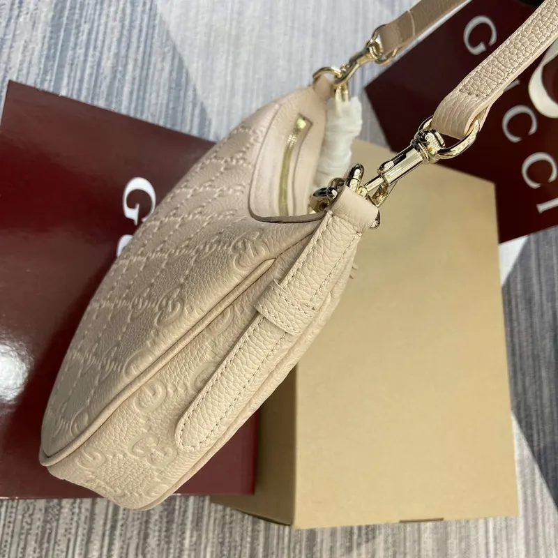 Gucci 820453 GG Emblem Medium Shoulder bag Beige