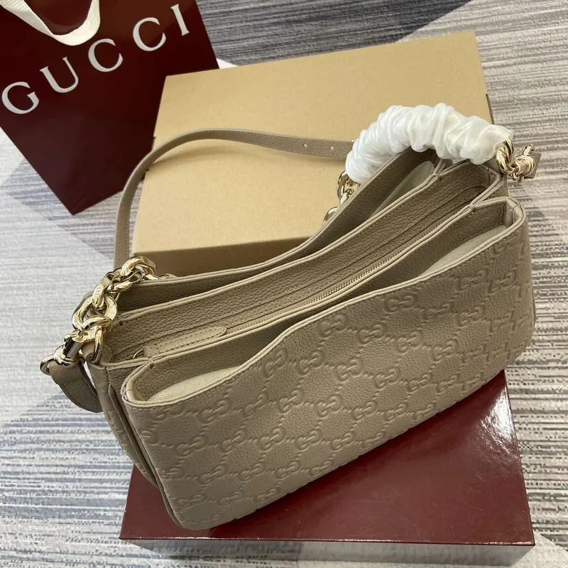 Gucci 815263 GG Emblem Small Shoulder Bag Apricot