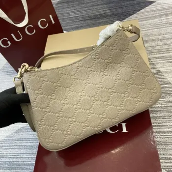 Gucci 815263 GG Emblem Small Shoulder Bag Apricot
