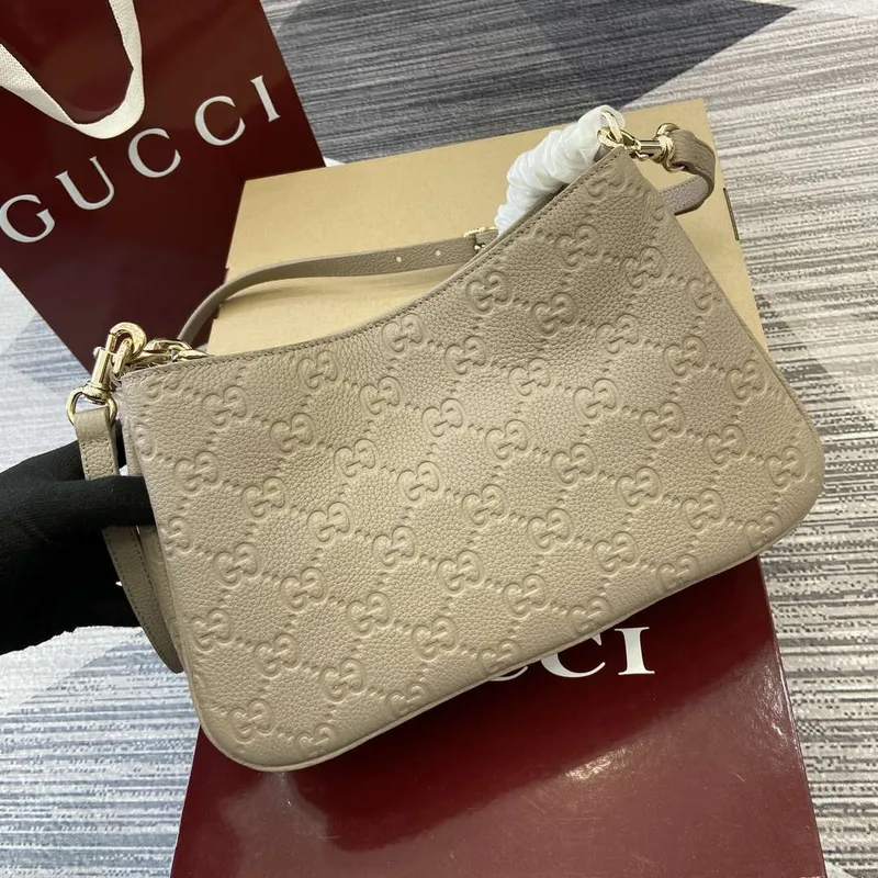 Gucci 815263 GG Emblem Small Shoulder Bag Apricot