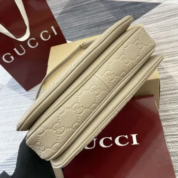 Gucci 815263 GG Emblem Small Shoulder Bag Apricot