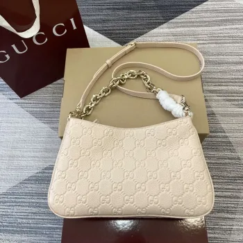 Gucci 815263 GG Emblem Small Shoulder Bag Beige