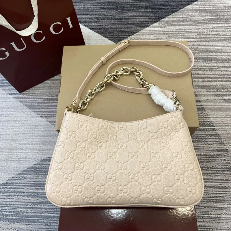 Gucci 815263 GG Emblem Small Shoulder Bag Beige