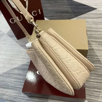 Gucci 815263 GG Emblem Small Shoulder Bag Beige