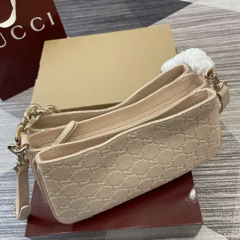 Gucci 815263 GG Emblem Small Shoulder Bag Beige