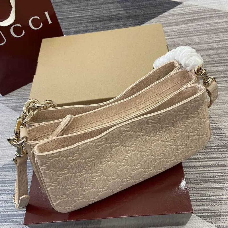 Gucci 815263 GG Emblem Small Shoulder Bag Beige