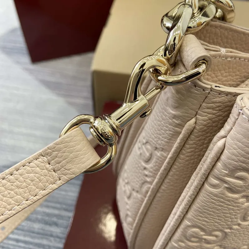 Gucci 815263 GG Emblem Small Shoulder Bag Beige