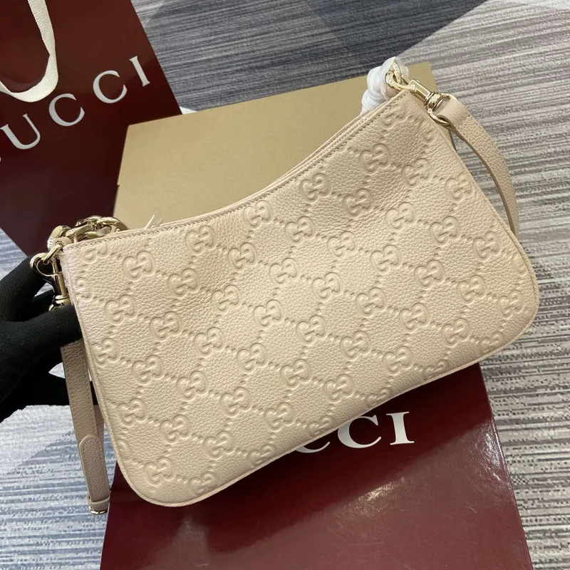 Gucci 815263 GG Emblem Small Shoulder Bag Beige