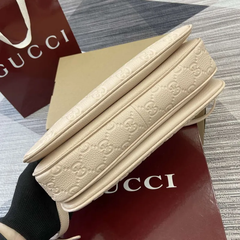 Gucci 815263 GG Emblem Small Shoulder Bag Beige