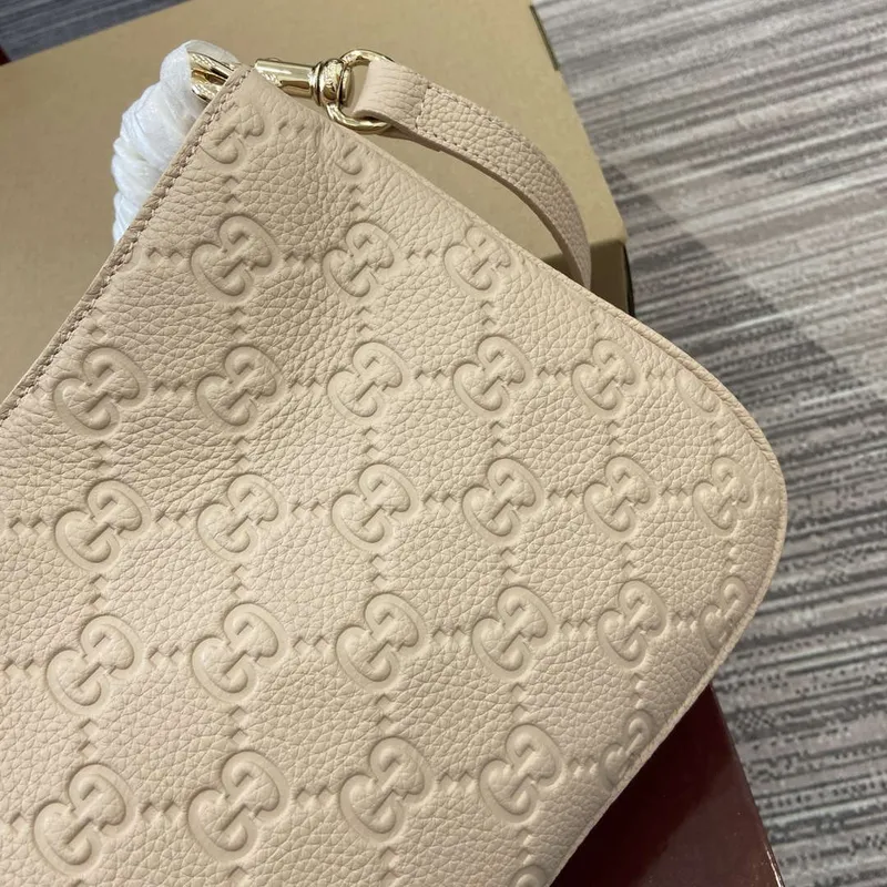 Gucci 815263 GG Emblem Small Shoulder Bag Beige