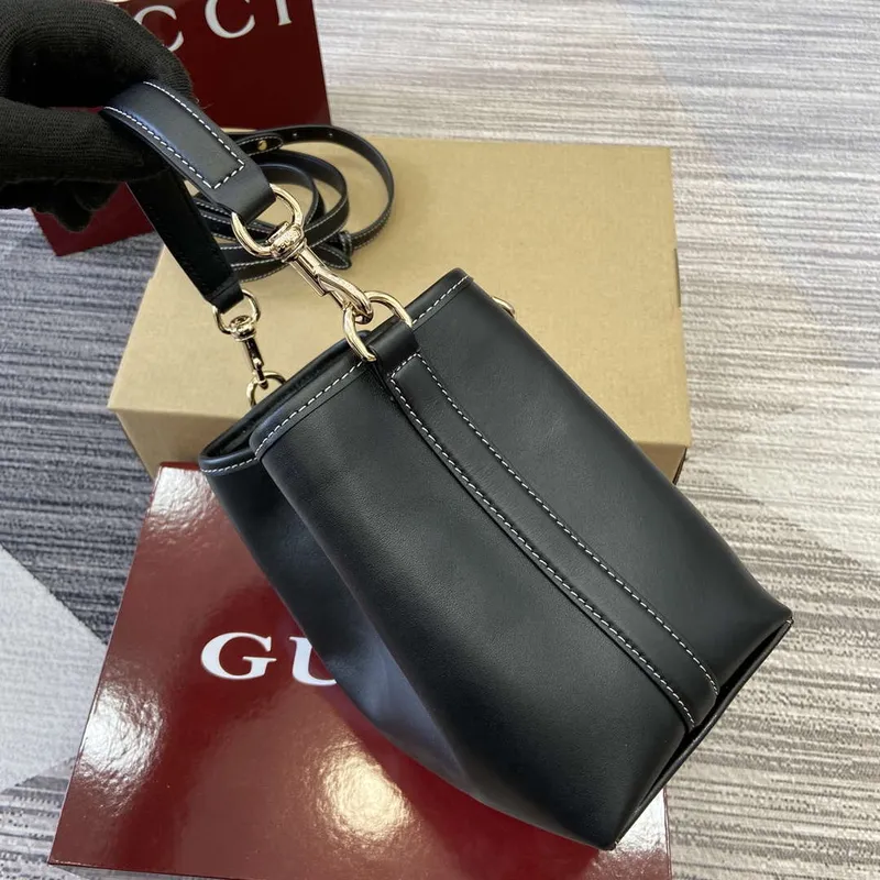 Gucci 815118 GG Emblem Mini Bucket Bag Black smooth leather