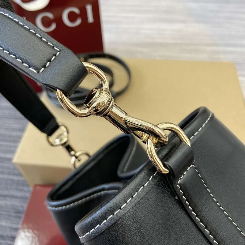 Gucci 815118 GG Emblem Mini Bucket Bag Black smooth leather