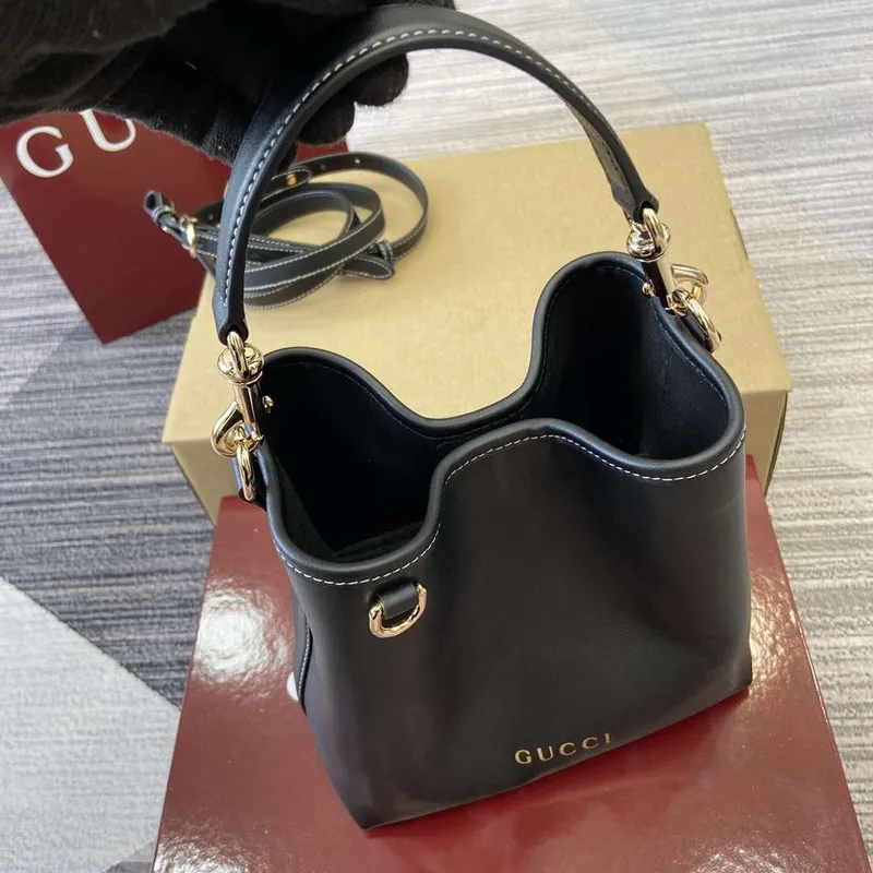 Gucci 815118 GG Emblem Mini Bucket Bag Black smooth leather