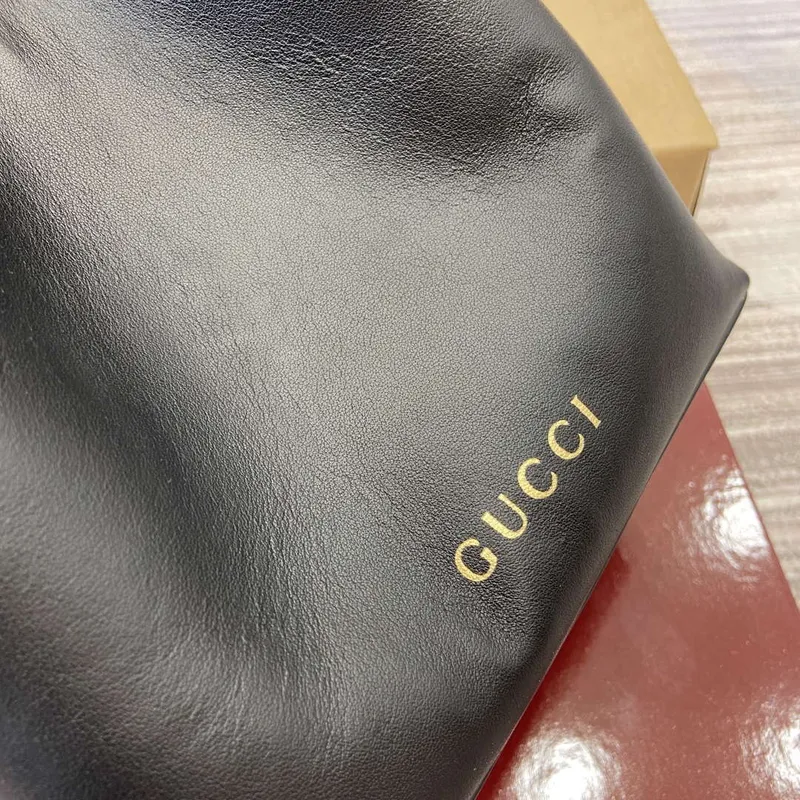 Gucci 815118 GG Emblem Mini Bucket Bag Black smooth leather