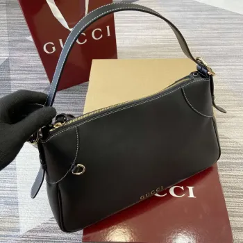 Gucci 815217 GG Emblem Large Shoulder Bag Black smooth leather