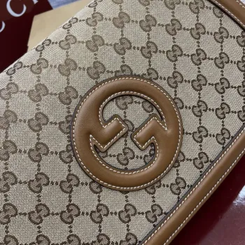 Gucci 815716 Gucci Blondie Medium top handle bag Dark Brown cotton linen canvas