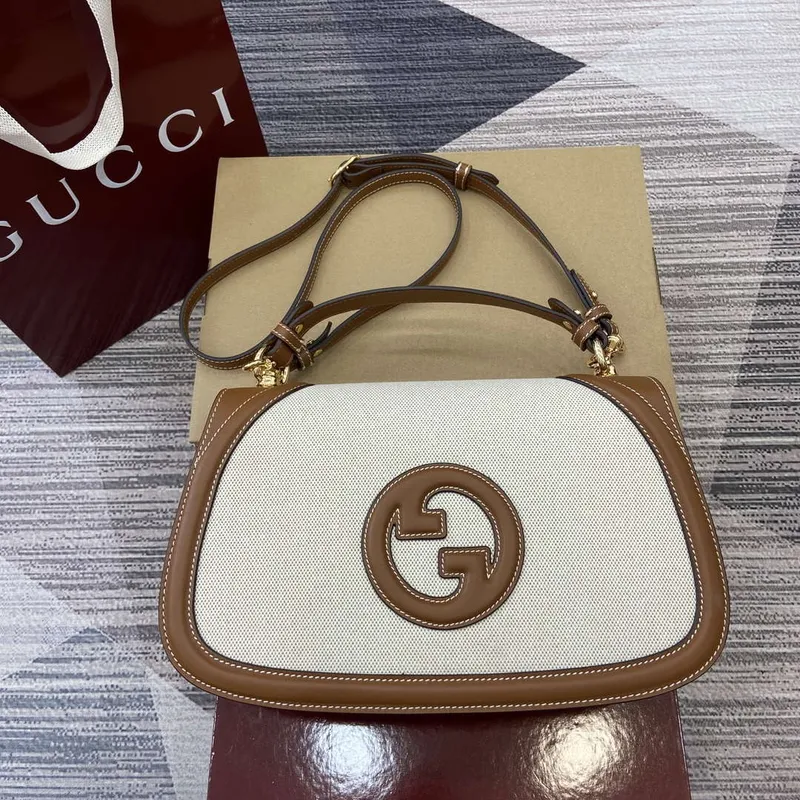 Gucci 815716 Gucci Blondie Medium top handle bag Brown & Beige cotton linen canvas