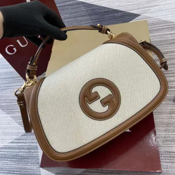 Gucci 815716 Gucci Blondie Medium top handle bag Brown & Beige cotton linen canvas