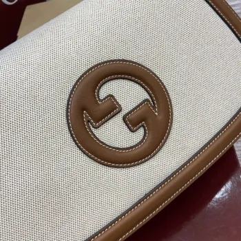 Gucci 815716 Gucci Blondie Medium top handle bag Brown & Beige cotton linen canvas