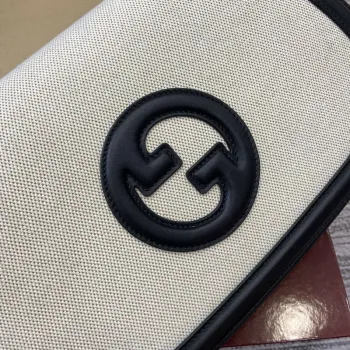 Gucci 815716 Gucci Blondie Medium top handle bag Black& Beige cotton linen canvas