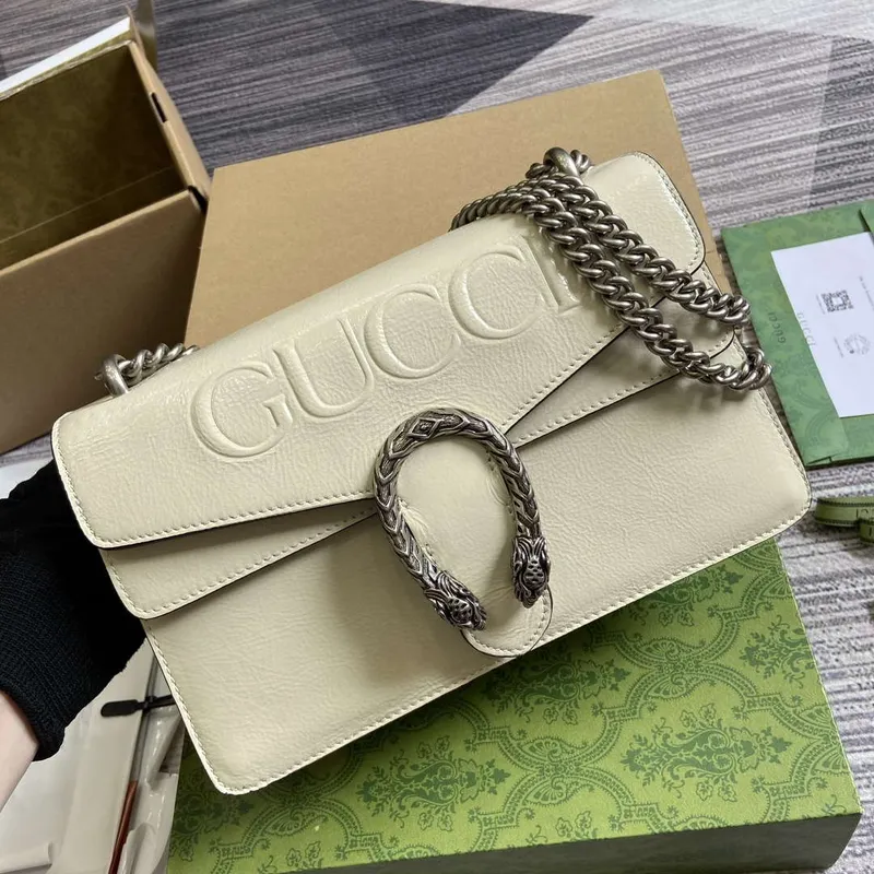 Gucci 795005 GG Dionysus small shoulder bag Light Gray patent leather logo