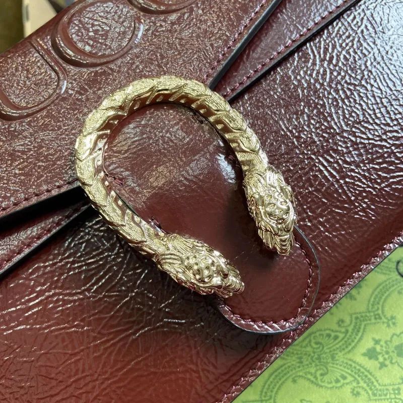 Gucci 795005 GG Dionysus small shoulder bag Wine Red patent leather logo