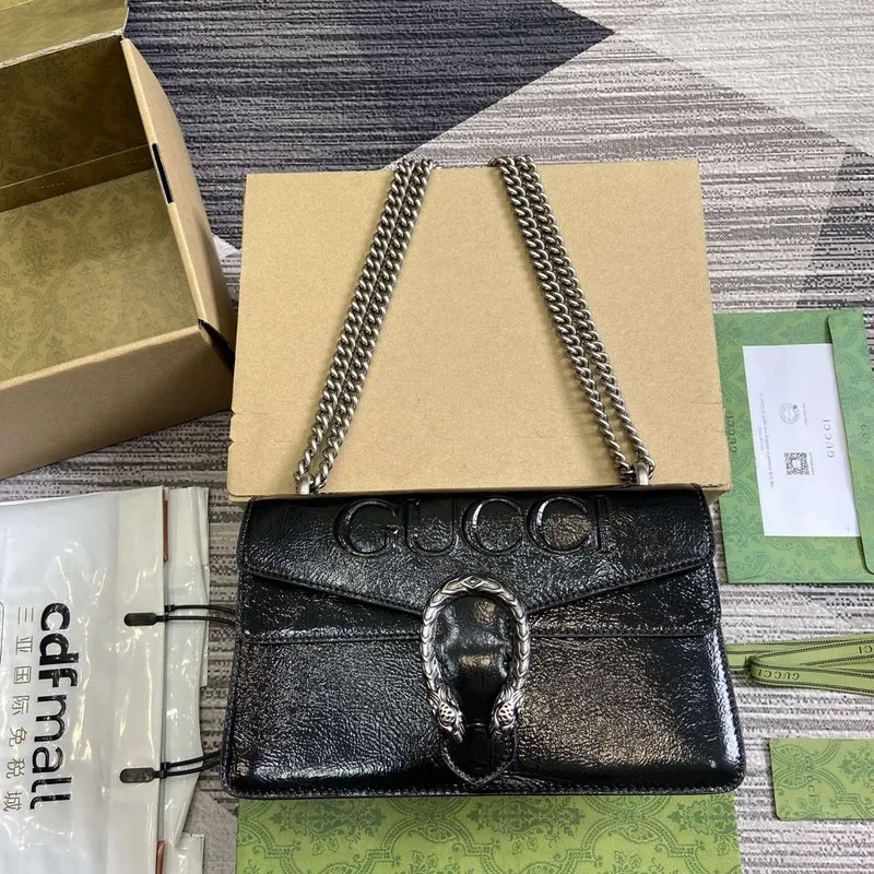 Gucci 795005 GG Dionysus small shoulder bag Black patent leather logo