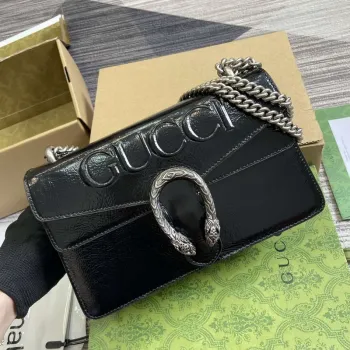 Gucci 795005 GG Dionysus small shoulder bag Black patent leather logo