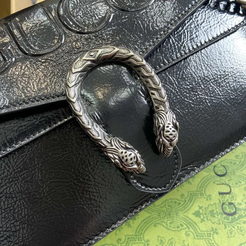 Gucci 795005 GG Dionysus small shoulder bag Black patent leather logo