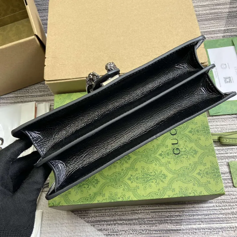 Gucci 795005 GG Dionysus small shoulder bag Black patent leather logo