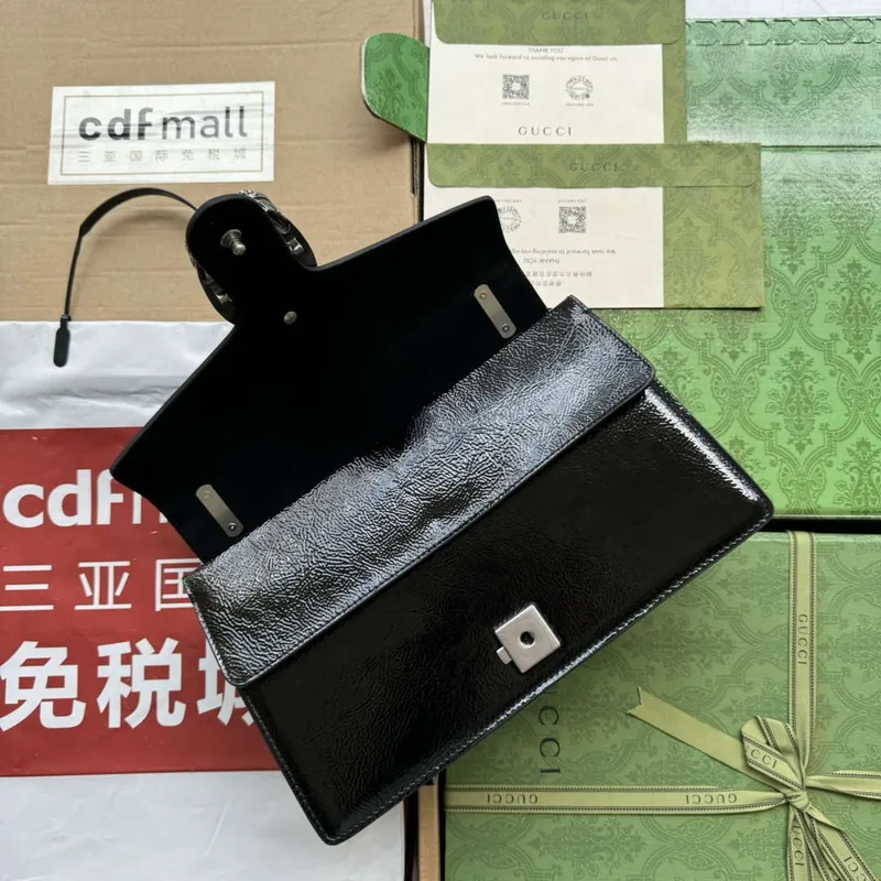 Gucci 795005 GG Dionysus small shoulder bag Black patent leather