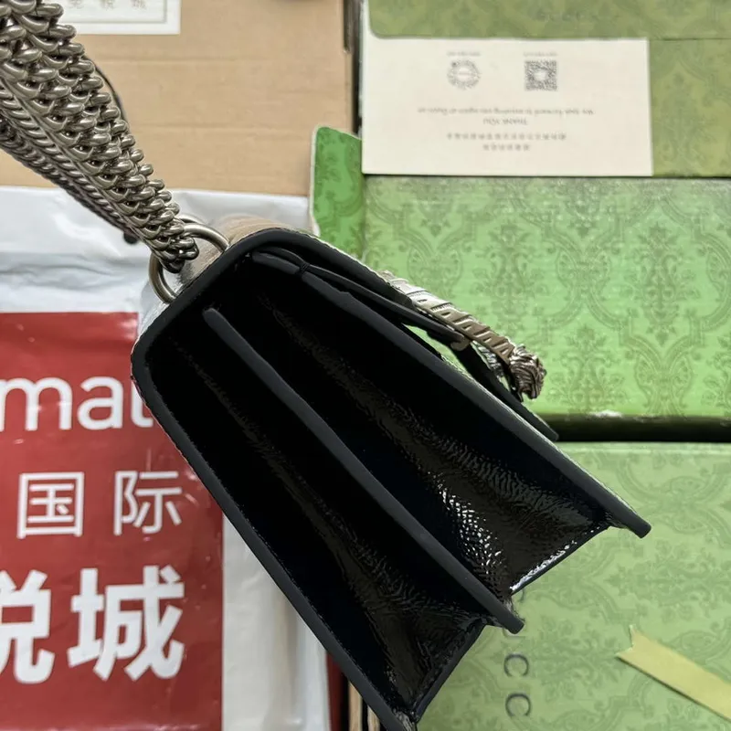 Gucci 795005 GG Dionysus small shoulder bag Black patent leather
