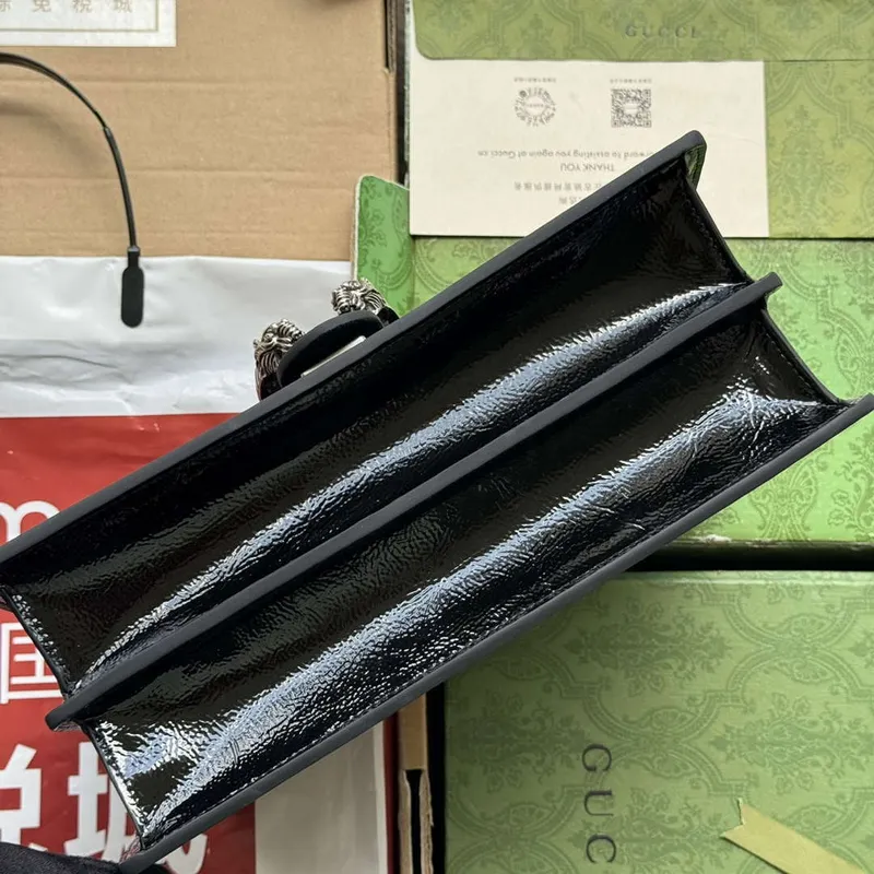 Gucci 795005 GG Dionysus small shoulder bag Black patent leather