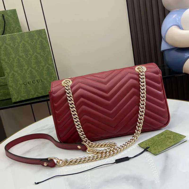 Gucci 443497 GG Marmont Matelassé shoulder Bag Wine Red