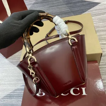 Gucci 805832 Mini Bamboo Top Handle Tote Bag Wine red