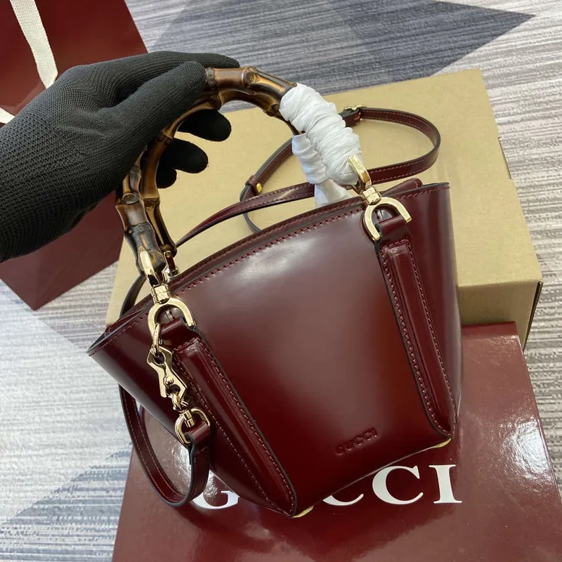 Gucci 805832 Mini Bamboo Top Handle Tote Bag Wine red