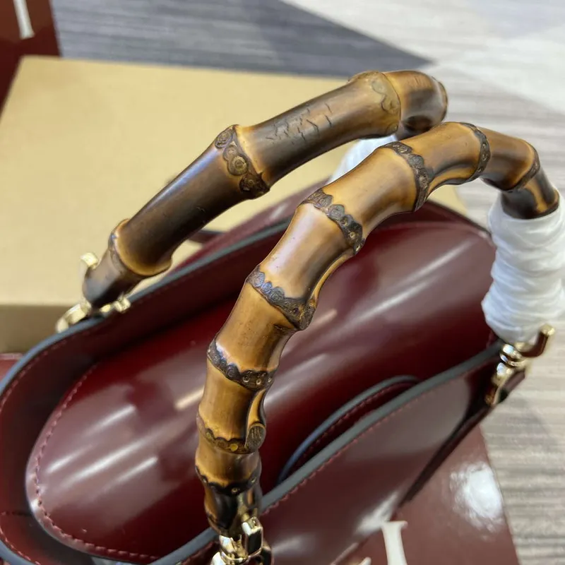 Gucci 805832 Mini Bamboo Top Handle Tote Bag Wine red