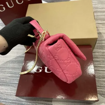 Gucci 806017 GG Milano Mini Top Handle Bag Pink GG puffy leather